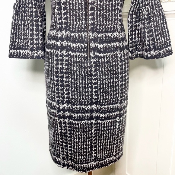 Talbots Glen Plaid Print Bell Sleeve Sheath Dress Gray Black 6 - Picture 10 of 13